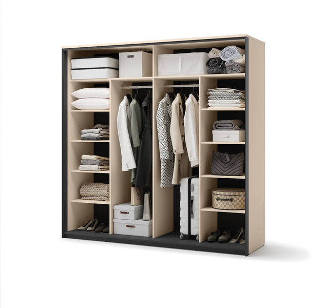 ENNA EN-01 - Szafa 2-drzwiowa z Oświetleniem LED Beżowy Mat Czarny Mat