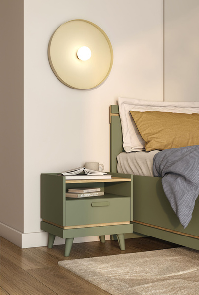 Scandi - Szafka Nocna 1S Zgaszona Zieleń Dąb Olejowany