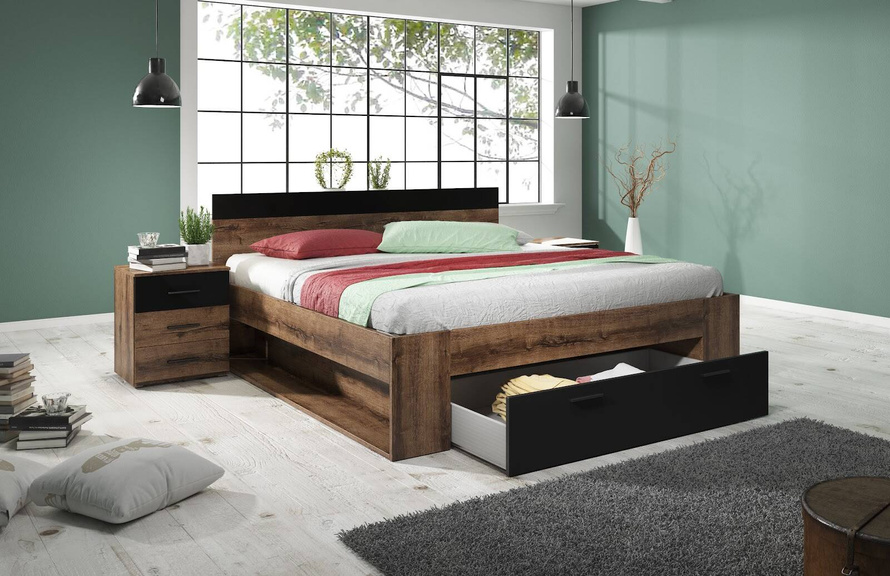 Beta Łóżko 160/200 cm z Szufladą Dąb Monastery / Czarny