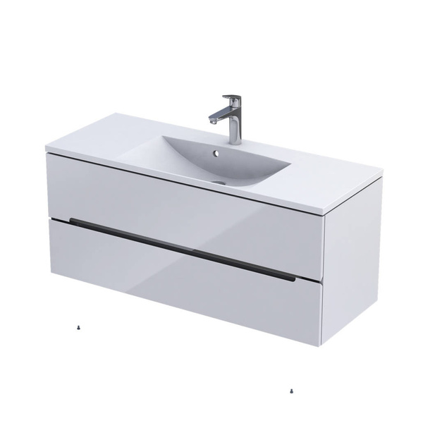 Oristo Szafka z Umywalką 120 cm SILVER UNI Biały Połysk Listwa Chrom Połysk