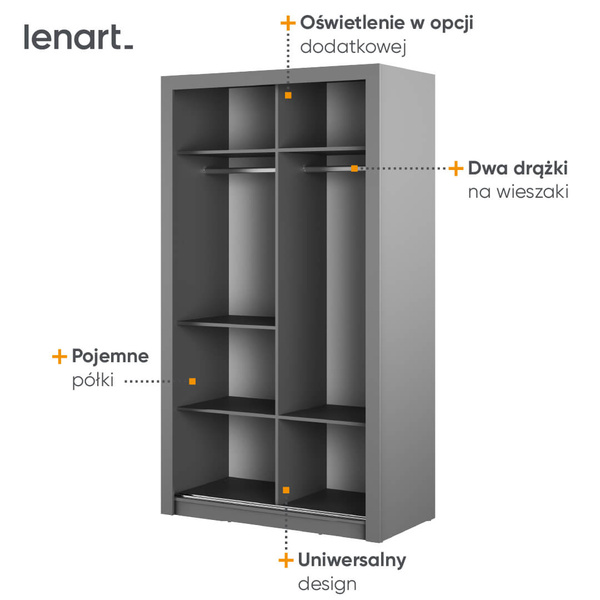 ARTI AR-19 - Szafa Przesuwna 2-drzwiowa 120 cm Szara