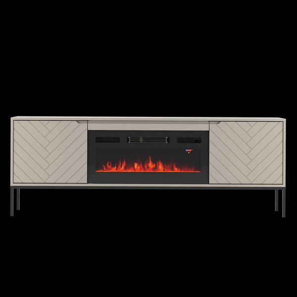 ASPEN-02 - Komoda RTV 2D z Kominkiem Elektrycznym Kaszmir Czarny Stelaż