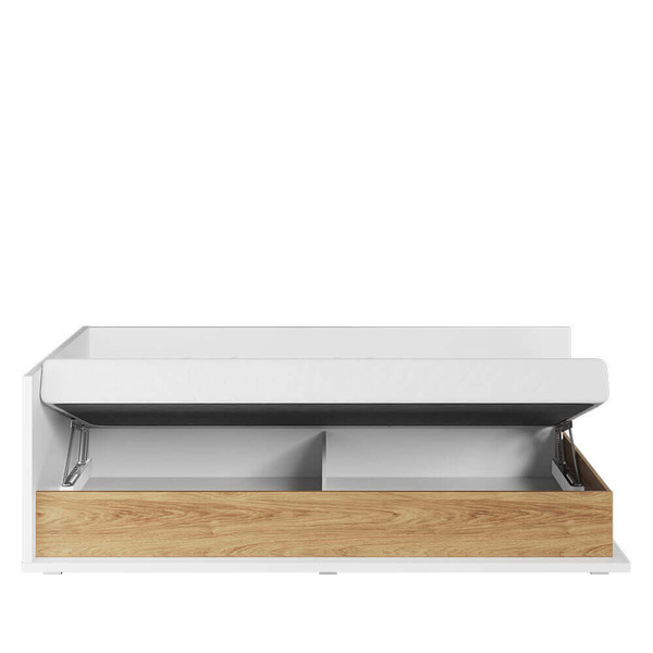 SIMI MS-09L - Łóżko 90 cm Lewe Z Materacem Białe/Hikora Naturalna