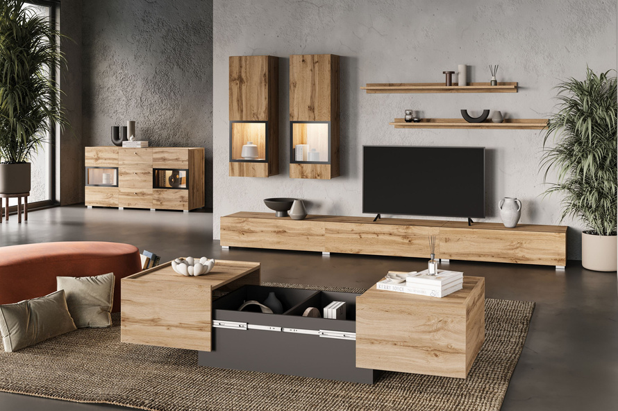 Eko - Stolik Kawowy Rozsuwany Dąb Wotan Czarny Onyx