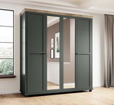 Evora S Szafa 4-drzwiowa z Lustrami Zielony / Dąb Lefkas