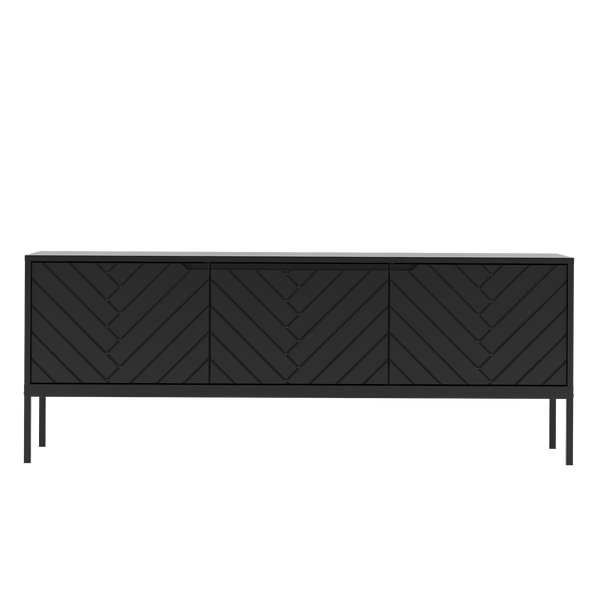 ASPEN-01 - Komoda RTV 3-drzwiowa Czarny Mat Czarny Stelaż