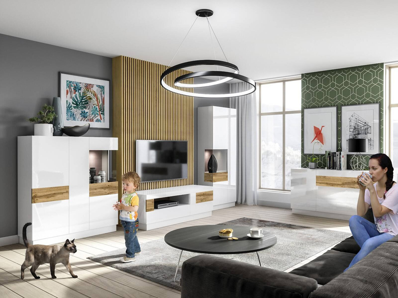 Silke Witryna 2-drzwiowa Lewa Biały Połysk / Dąb Wotan