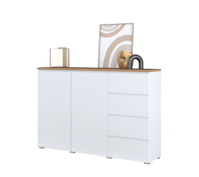 Modo - Komoda 2D4S Biały Mat Dąb Mauvella