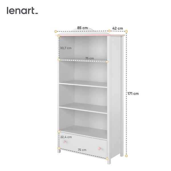 LUNA LN-02 - Regał 1S Biały/Różowy