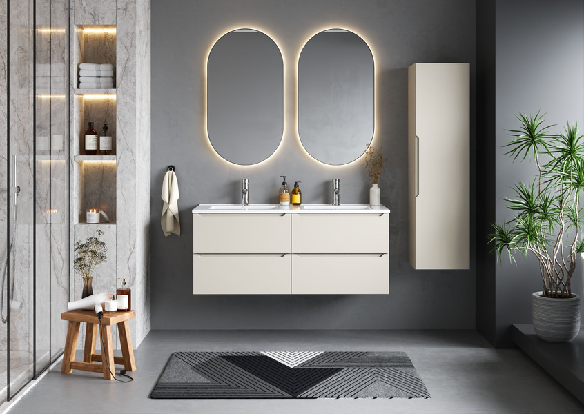 SONA-120 - Umywalka Meblowa Ceramiczna Dwukomorowa 120 cm Biały Połysk