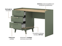 Scandi - Biurko 3S Zgaszona Zieleń Dąb Olejowany