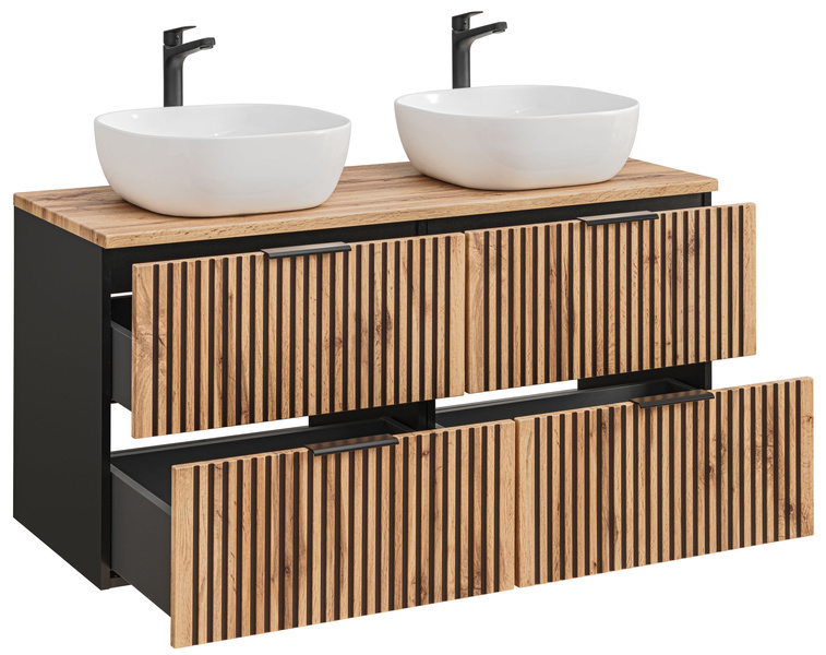 Podwójna szafka 120 cm Xilo Black Wotan z umywalkami Smile