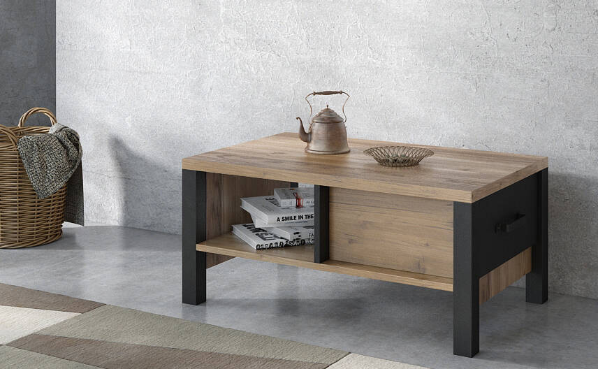 Olin WM Stolik Kawowy 1 Szuflada Świerk Appenzell / Czarny Mat