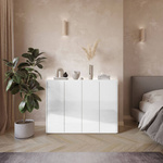 EASY EA-02 - Komoda 4-drzwiowa z Oświetleniem LED Biały Połysk/Dąb Scandi