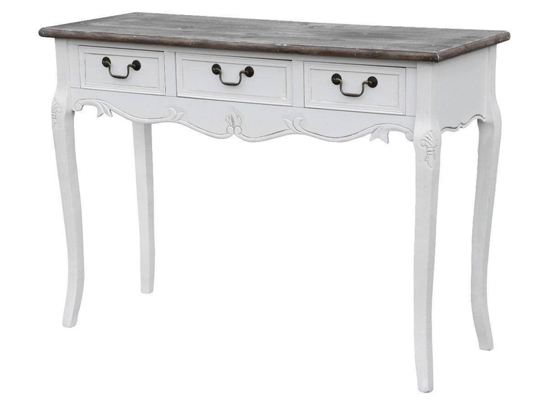 Rimini White 017 Konsola 3S prowansalska biała z przecieranym brązowym blatem drewno/mdf