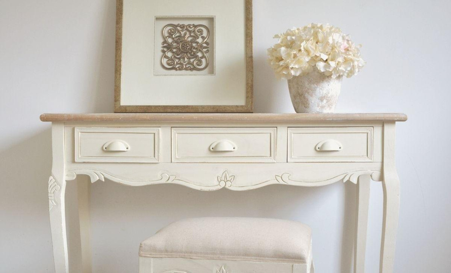 Rimini 017 Konsola -sekretarzyk 3S prowansalska kremowa beżowy blat drewno/mdf