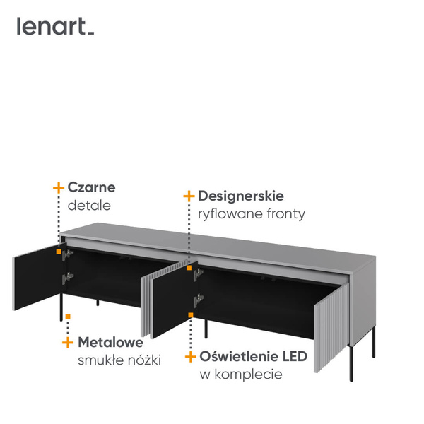 TREND TR-06 - Szafka RTV 4-drzwiowa Z Oświetleniem Szara/Czarna