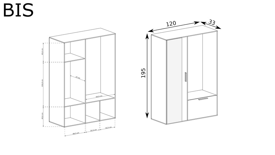 BIS - Garderoba 2-drzwiowa z Lustrem Biel Alpejska