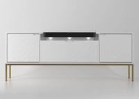 ASPEN-06 - Komoda RTV 3D z Soundbarem JBL i Oświetleniem LED Biały Mat Złoty Stelaż