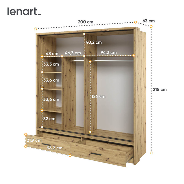 ARTI AR-05 - Szafa 2D2S Z Oświetleniem Dąb Artisan
