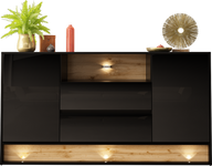 VISION-02 - Komoda 2D2S z Oświetleniem LED Czarny Mat Dąb Wotan Mat Czarny Połysk