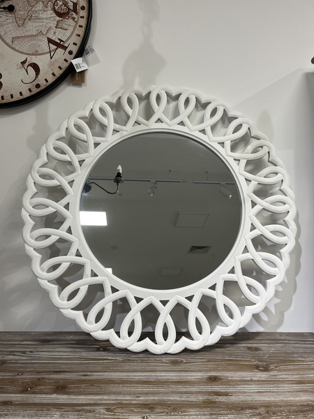 Rimini White 055W Lustro okrągłe prowansalskie białe zdobione drewno/mdf_01