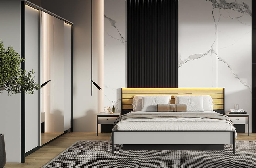 GRIS GS-01 - Szafa 4-drzwiowa Szara/Czarna