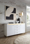 Lazio LAZK02 – Komoda 2D4S z Oświetleniem LED Biały Alpejski/Biały Połysk/Złoty