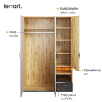 QUBIC QB-02 - Szafa 3D1S Z Oświetleniem Dąb Artisan/Stal/Silk Flou