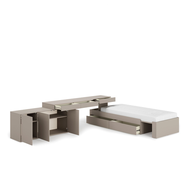 WOOW SET-WOS1L - Zestaw Komoda/ Biurko Lewe i Łóżko Szampański/Dąb Vincenza Bielona/Clay Grey