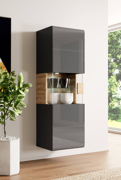 Toledo WM Szafka Wisząca 1-drzwiowa Antracyt Połysk / Dąb Grandson