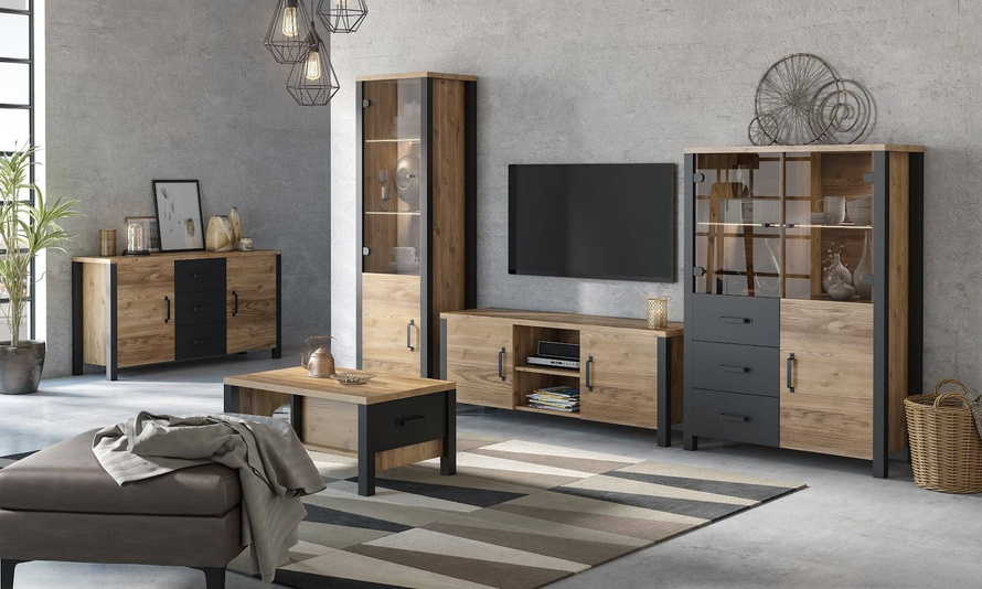 Olin WM Komoda RTV Mała 147 cm Świerk Appenzell / Czarny Mat