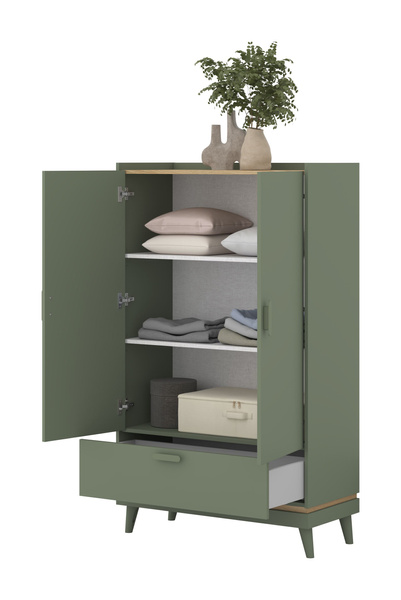 Scandi - Bieliźniarka 2D1S Zgaszona Zieleń Dąb Olejowany