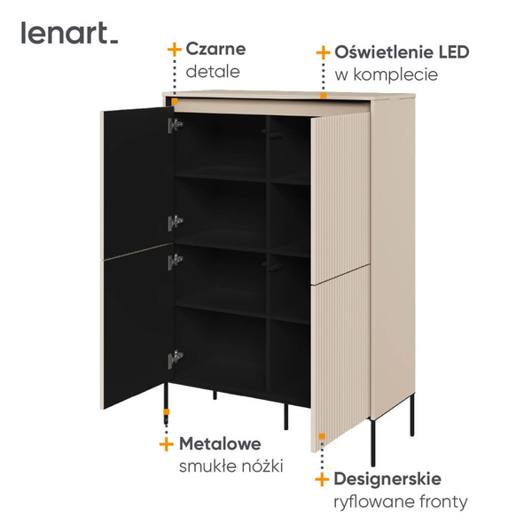 TREND TR-03 - Szafka 4-drzwiowa Z Oświetleniem Beż Piaskowy/Czarny