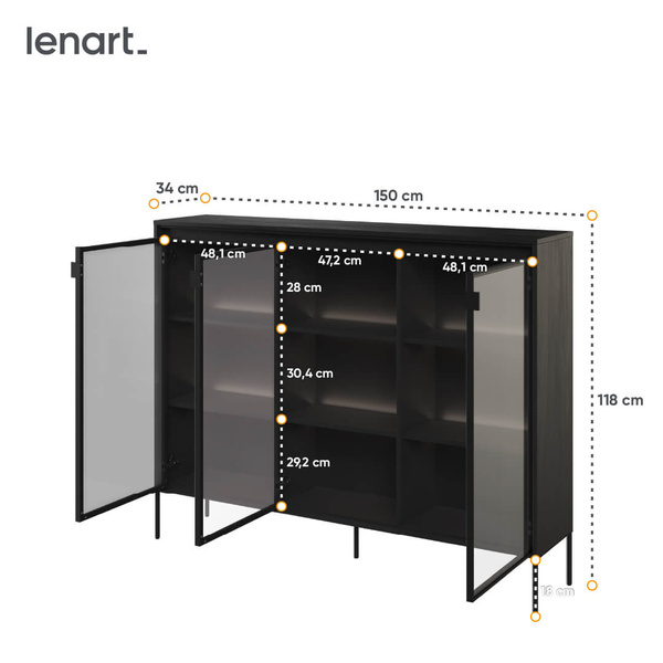 TREND TR-08 - Komoda 3-drzwiowa Z Oświetleniem Czarna