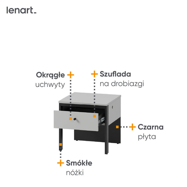 GRIS GS-05 - Stolik Nocny Szary/Czarny