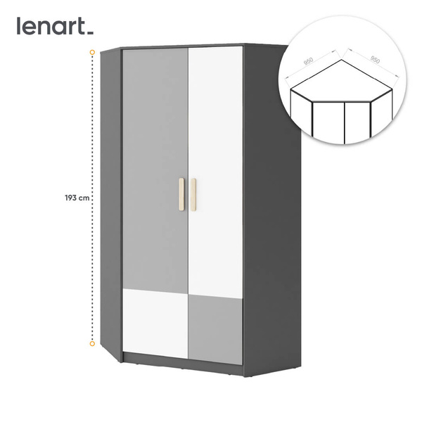 POK PO-01 - Szafa Narożna 95x95 cm Grafit/Buk Ibsen/Szara Jasna