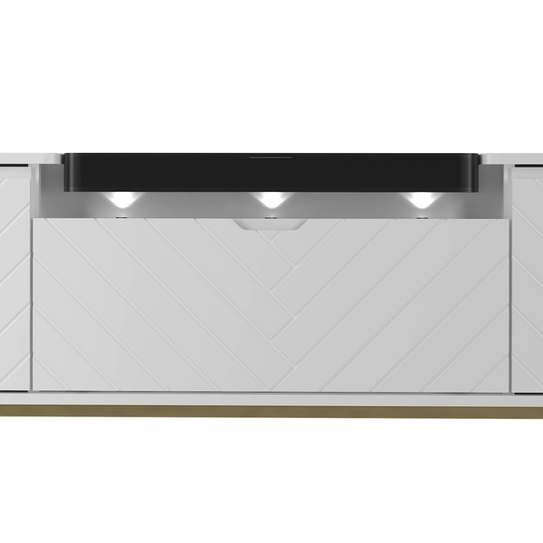 ASPEN-06 - Komoda RTV 3D z Soundbarem JBL i Oświetleniem LED Biały Mat Złoty Stelaż
