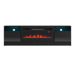 DUKE-01 - Komoda RTV 2D z Oświetleniem LED i Kominkiem Elektrycznym Czarny Mat Czarny Połysk