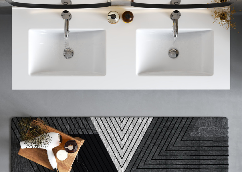 SONA-120 - Umywalka Meblowa Ceramiczna Dwukomorowa 120 cm Biały Połysk