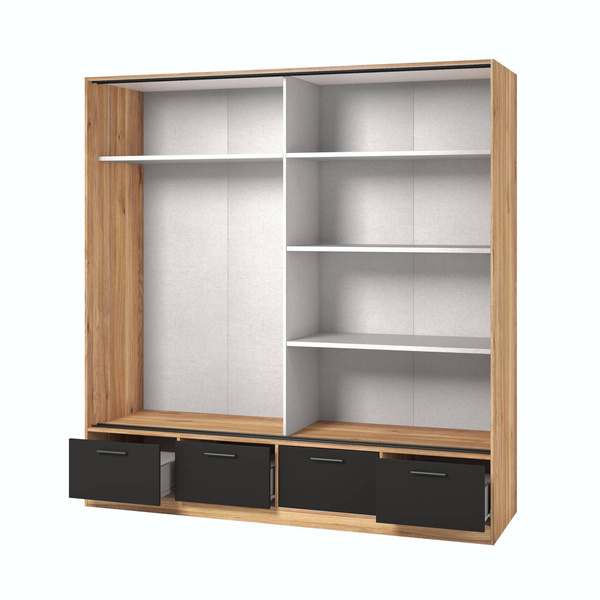 Beta – Szafa 2D4S z Lustrem Dąb Mauvella Czarny mat