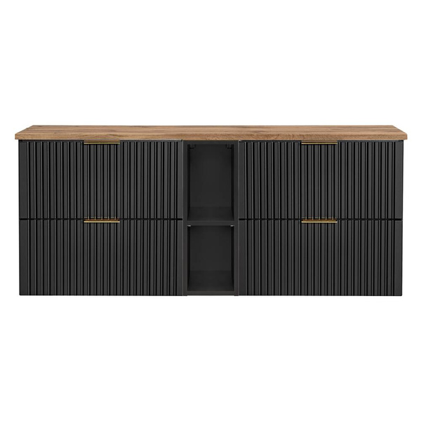 Zestaw 140 cm ADEL BLACK z Podwójną Szafką oraz Regałem Dolnym i Blatem