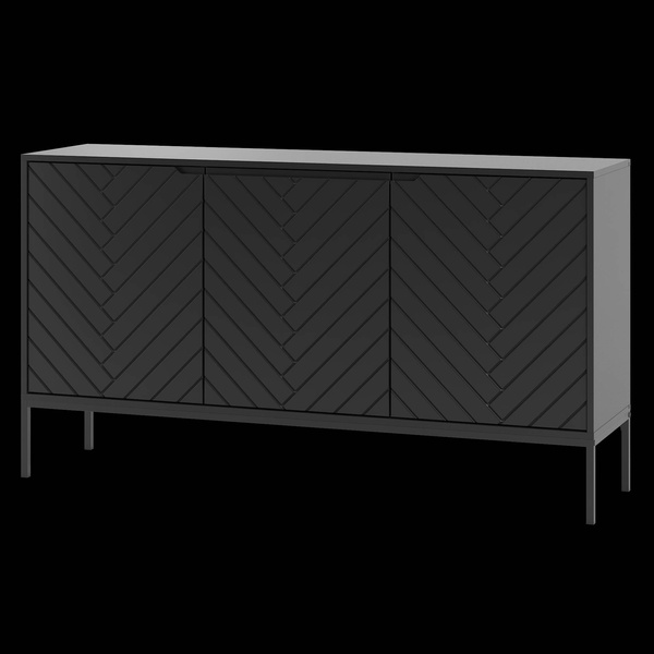 ASPEN-03 - Komoda 3-drzwiowa Czarny Mat Czarny Stelaż