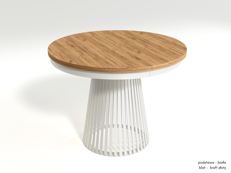 GARDA - Stół Okrągły Rozkładany Kraft Złoty Biały Mat