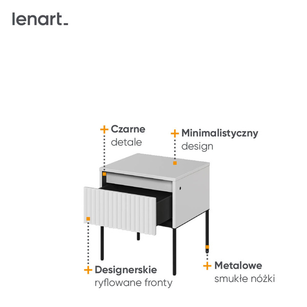 TREND TR-10 - Stolik Nocny 1S Z Oświetleniem Biały/Czarny