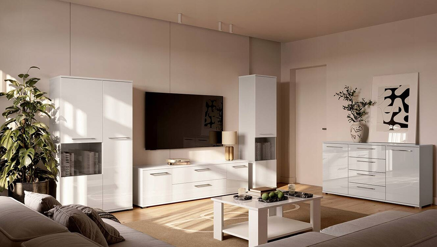 Family FM-190-WB - Komoda RTV 2D2S Biały Mat Biały Połysk