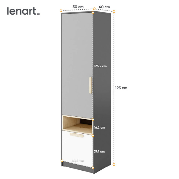 POK PO-03 - Szafka 1D1S Grafit/Buk Ibsen/Szara Jasna