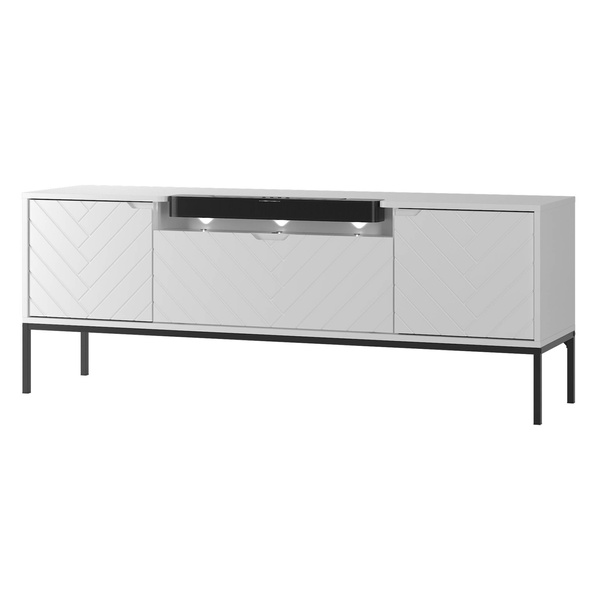 ASPEN-06 - Komoda RTV 3D z Soundbarem JBL i Oświetleniem LED Biały Mat Czarny Stelaż