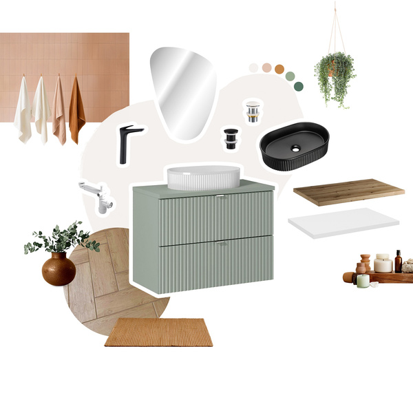 Zestaw z blatem oak i umywalką Pati 80 cm Line Reed Green