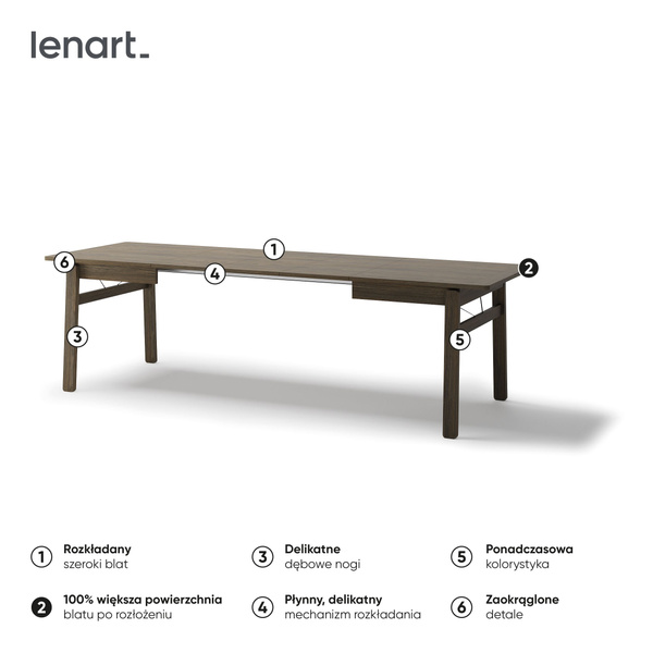PLOT PT-01 - Stół Rozkładany 149-269 cm Dąb Ciemny